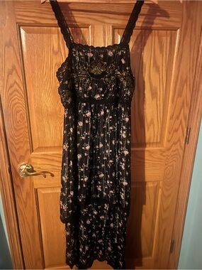 ZARA Black Tiered Floral Maxi Dress with Lace Straps. Size M.